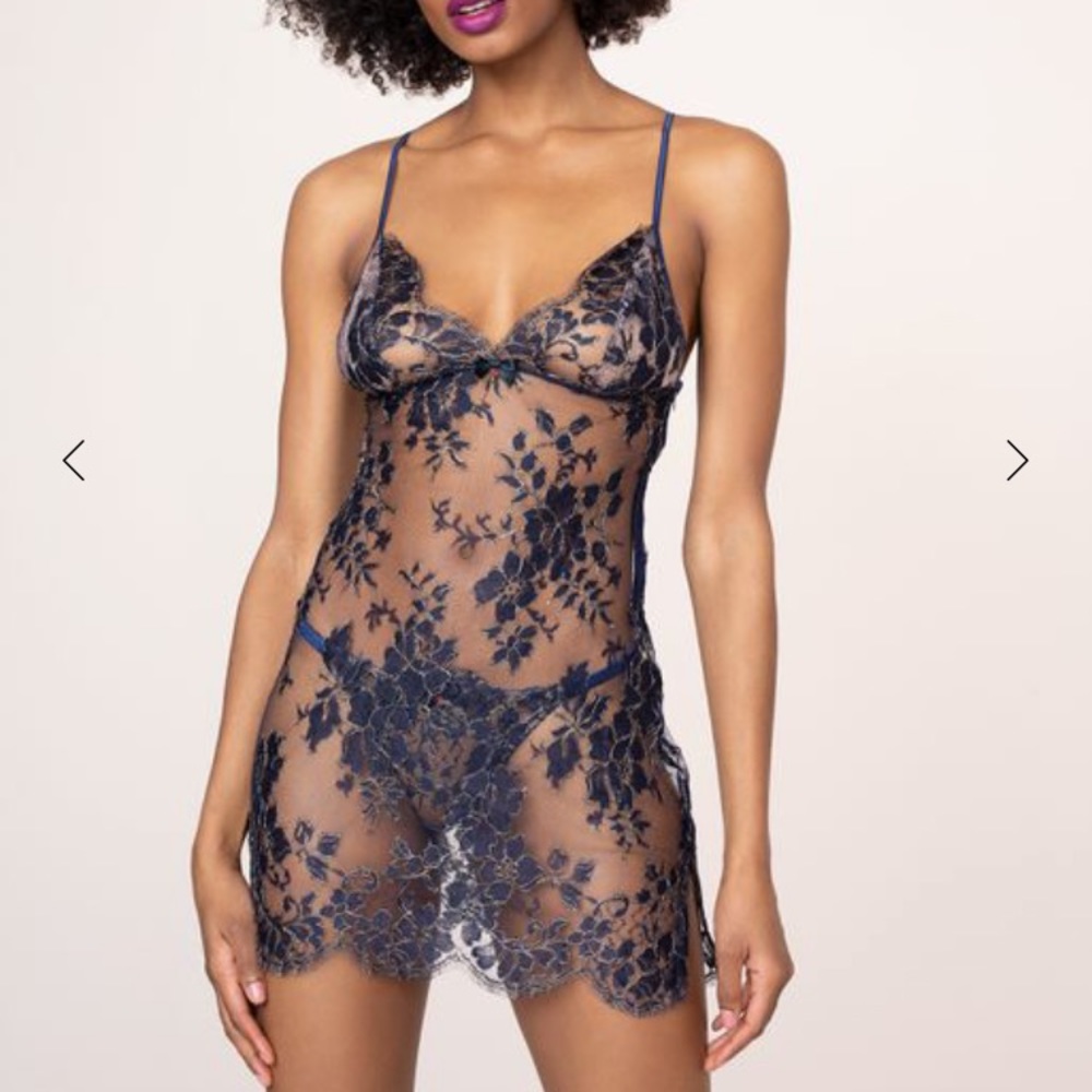 Agent Provocateur Mimosa Navy blue lace slip chemise NWT Size 8